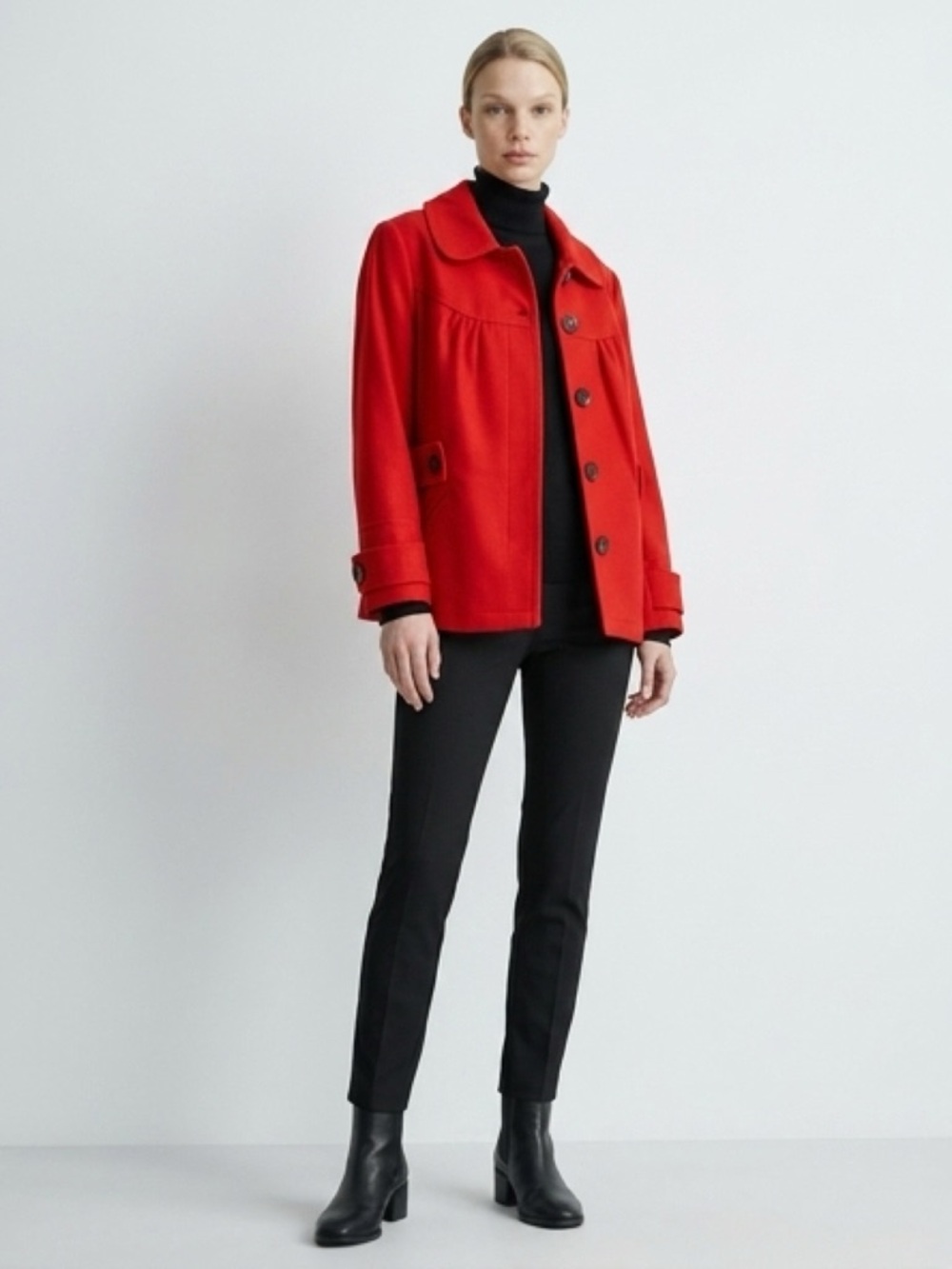 Style & Co. Red Button-Front Pea Coat